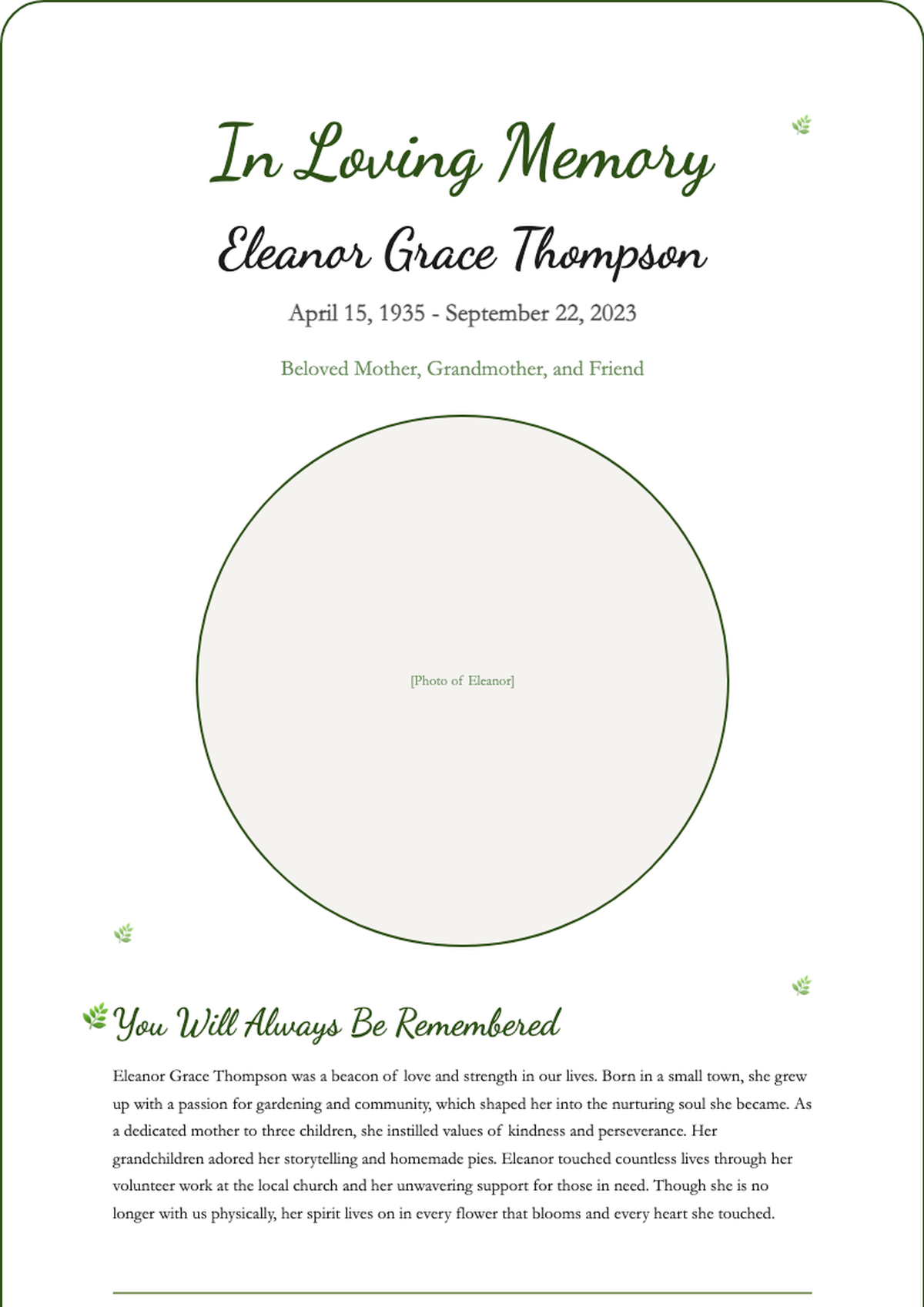 Elegant funeral memorial program with floral design and photo_variant_3